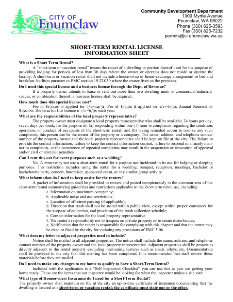 First page of the Short-Term Rental License Application