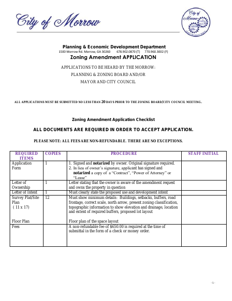 First page of the Zoning Amendment Application
