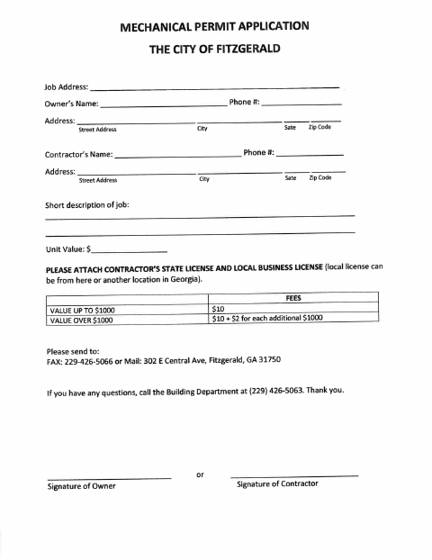 First page of the Mechanical Permit Application