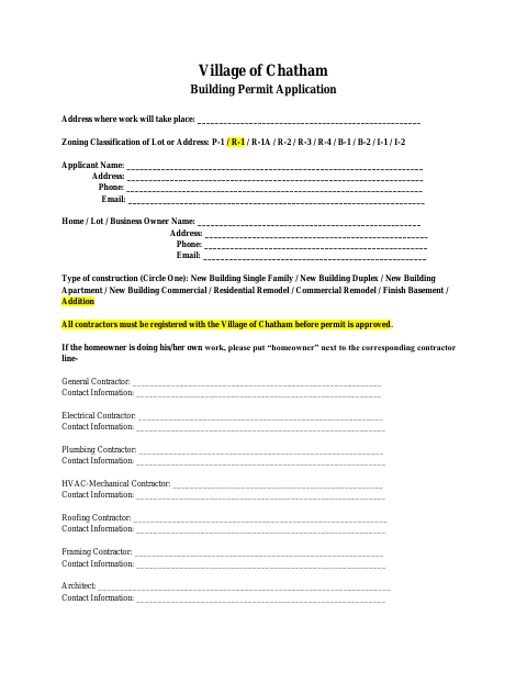 First page of the Building Permit Application