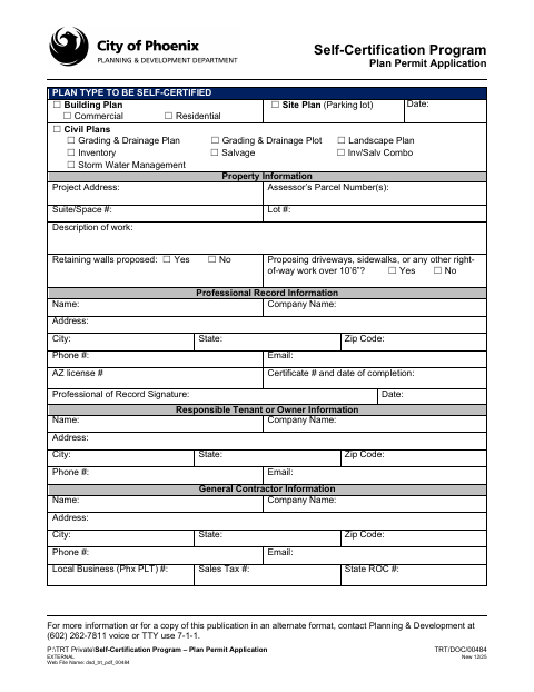 First page of the Self-Certification Program Plan Permit Application