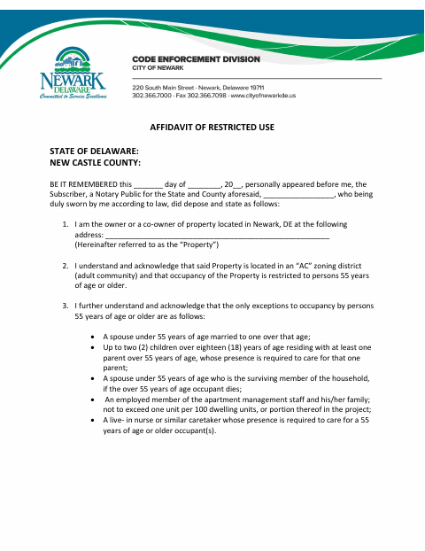 First page of the Affidavit of Restricted Use