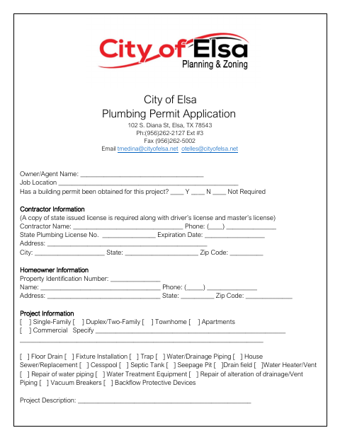 First page of the Plumbing Permit Application