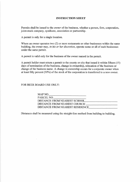 First page of the Beer Permit Application