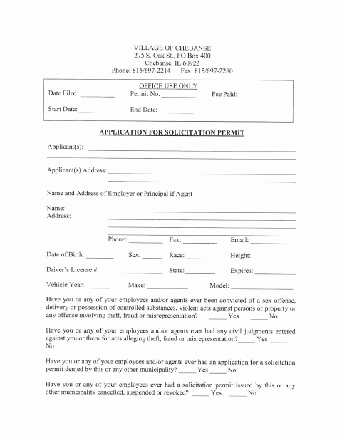 First page of the Solicitation Permit Application