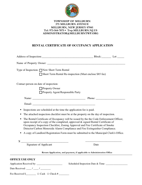 First page of the Rental Certificate of Occupancy Application