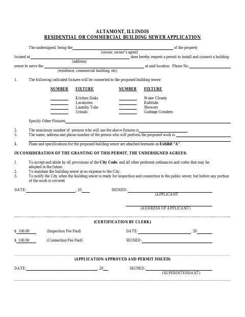 First page of the Residential or Commercial Building Sewer Application