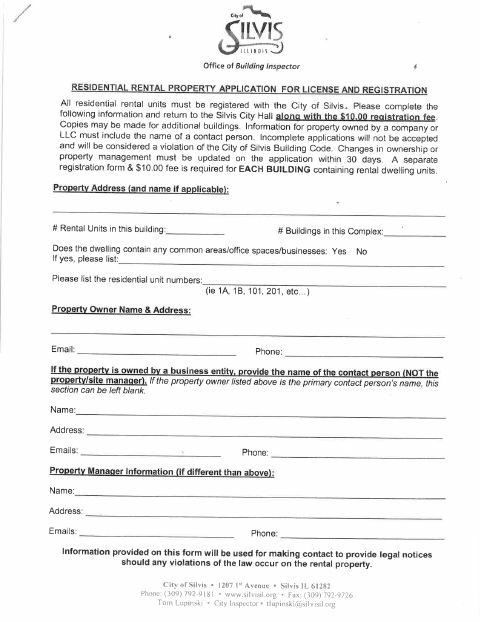 First page of the Residential Rental Property Application for License and Registration