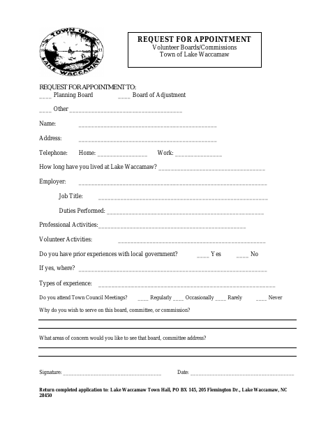 First page of the Volunteer Board Appointment Application
