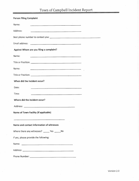 First page of the Incident Report