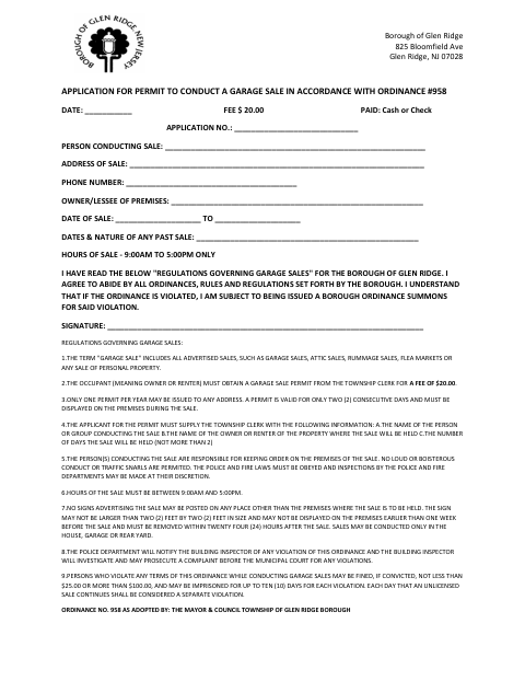 First page of the Application for Permit to Conduct a Garage Sale