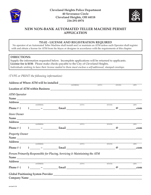 First page of the Non-Bank ATM Application