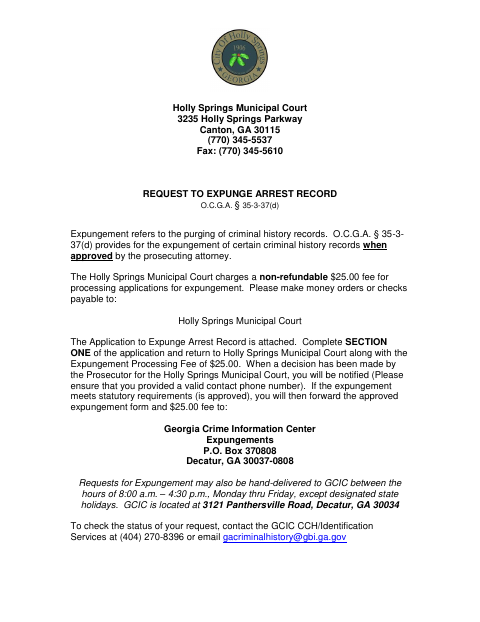 First page of the Request to Expunge Arrest Record