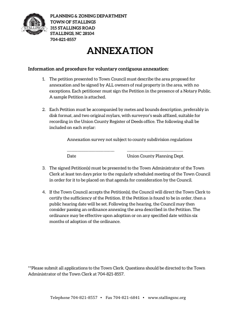 First page of the Petition Requesting Annexation
