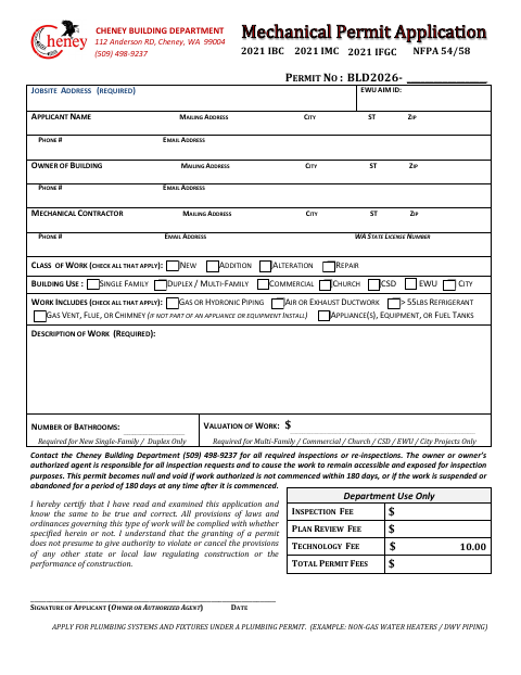 First page of the Mechanical Permit Application