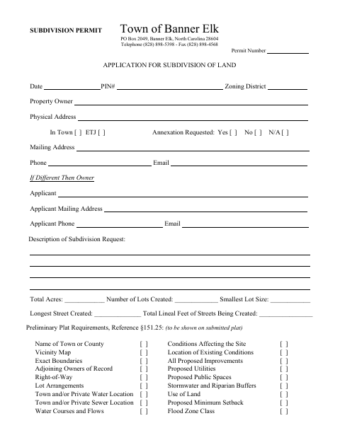 First page of the Application for Subdivision of Land