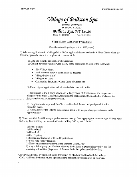 First page of the Mass Gathering Application