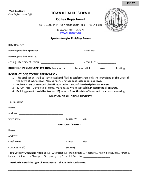First page of the Building Permit Application