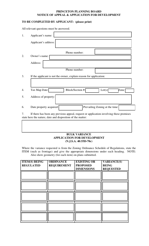 First page of the Notice of Appeal and Application for Development