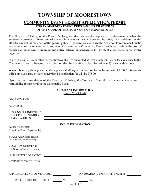 First page of the Community Event Permit Application And Permit