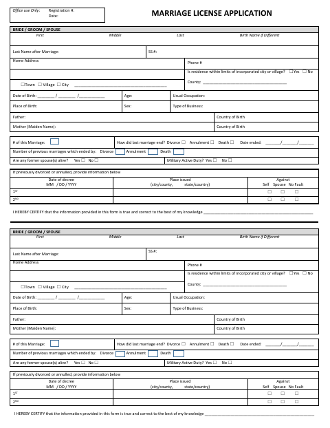 First page of the Marriage License Application