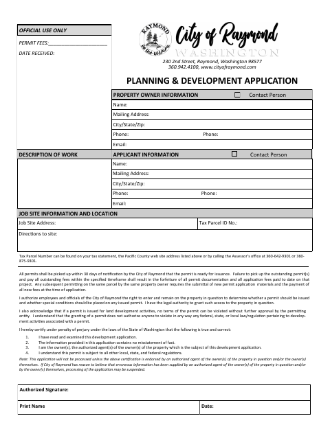 First page of the Planning & Development Application