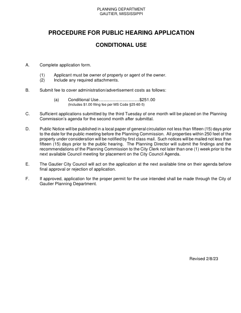 First page of the Conditional Use Application