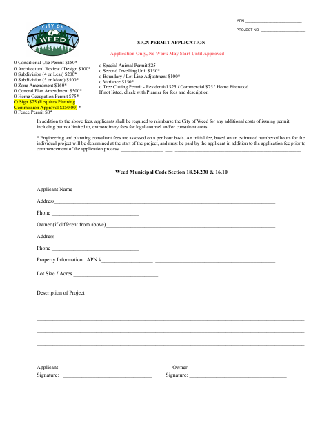 First page of the Sign Permit Application