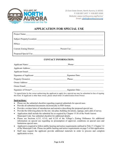 First page of the Special Use Application