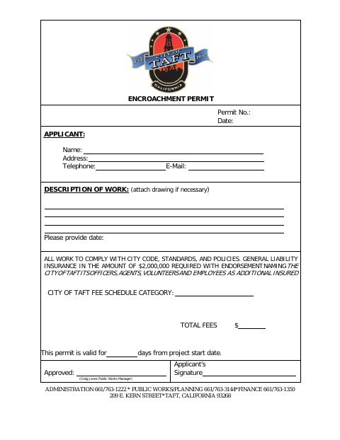 First page of the Encroachment Permit