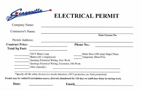First page of the Electrical Permit Application