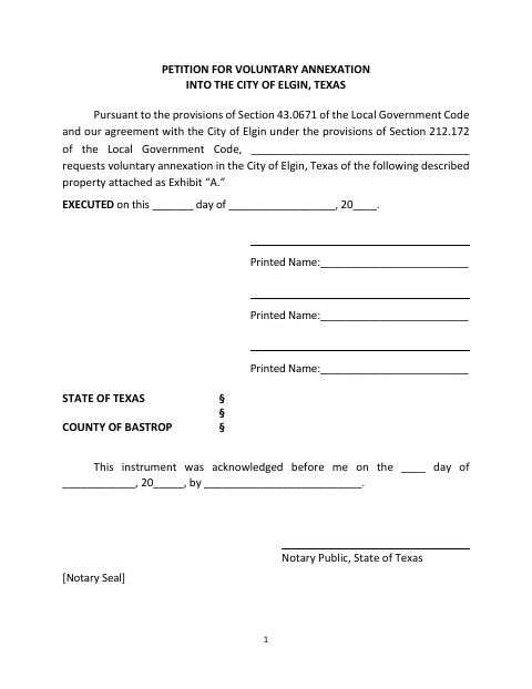 First page of the Petition for Voluntary Annexation