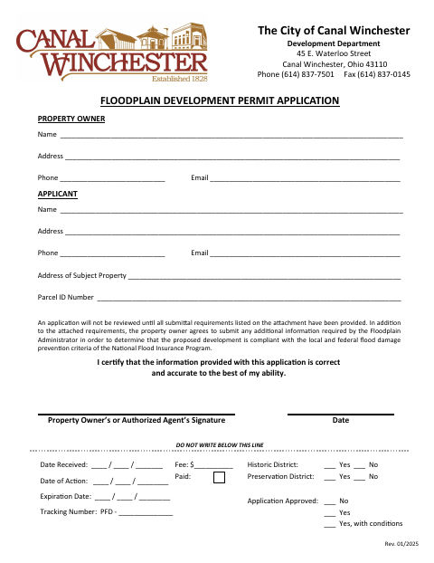 First page of the Floodplain Development Permit Application
