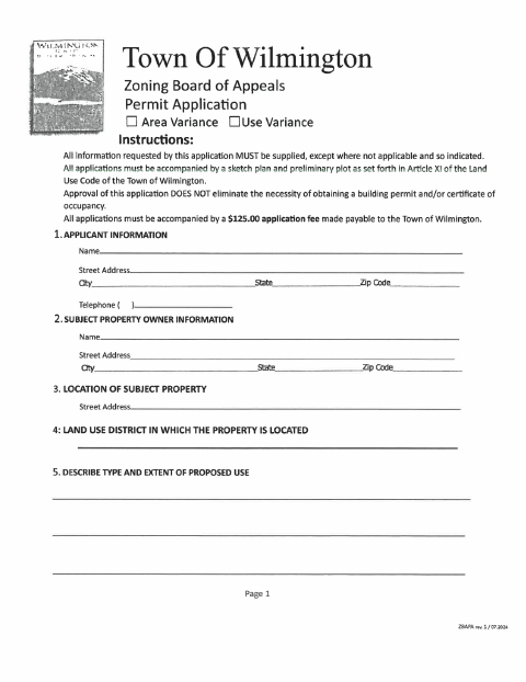 First page of the Zoning Appeal Application