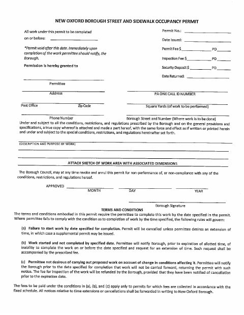 First page of the Street and Sidewalk Occupancy Permit Application