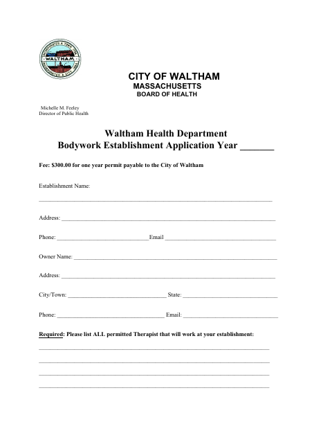 First page of the Bodywork Establishment Application