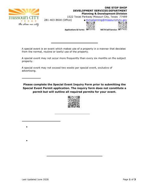 First page of the Special Event Permit Application