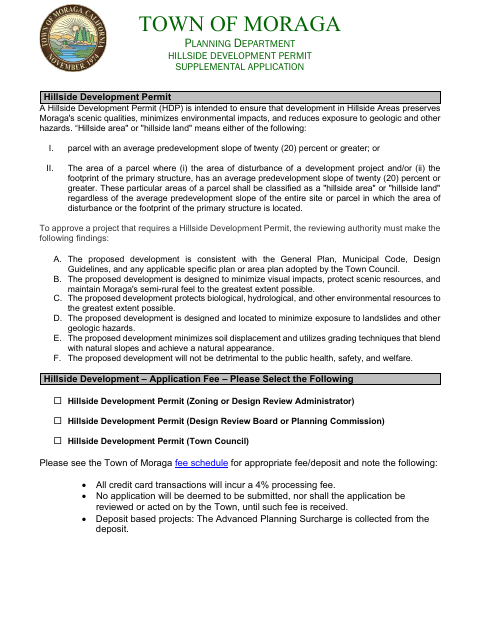 First page of the Hillside Development Permit Supplemental Application