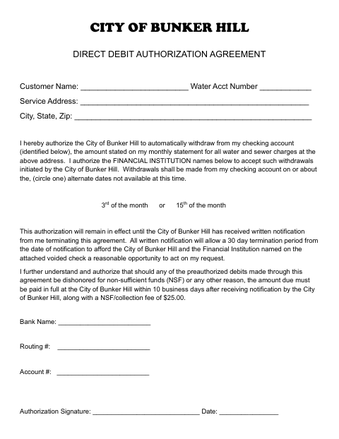 First page of the Direct Debit Authorization Agreement