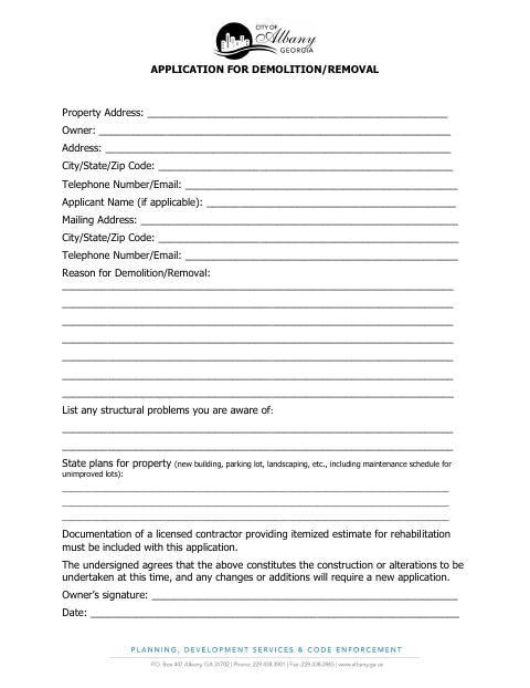 First page of the Application for Demolition/Removal