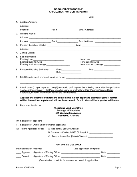 First page of the Application for Zoning Permit