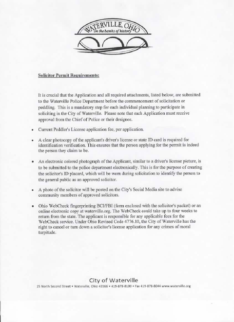 First page of the Peddler’s License Application