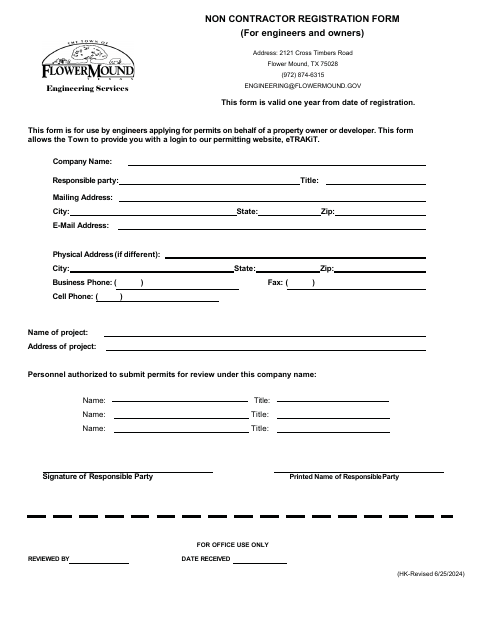 First page of the Non Contractor Registration Form