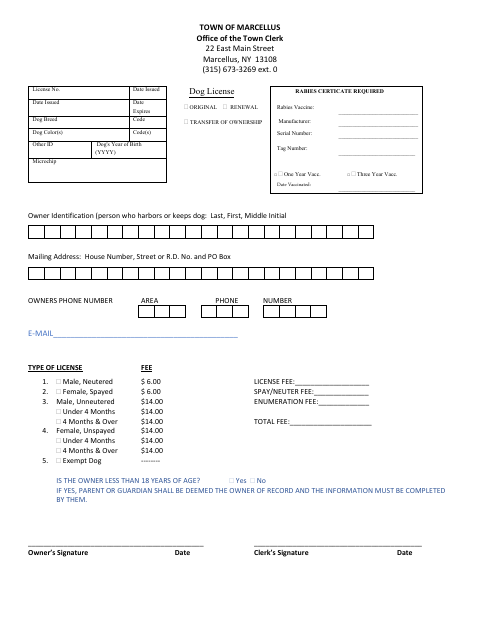 First page of the Dog License Application and Spay/Neuter Affidavit