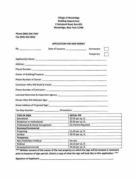 First page of the Sign Permit Application