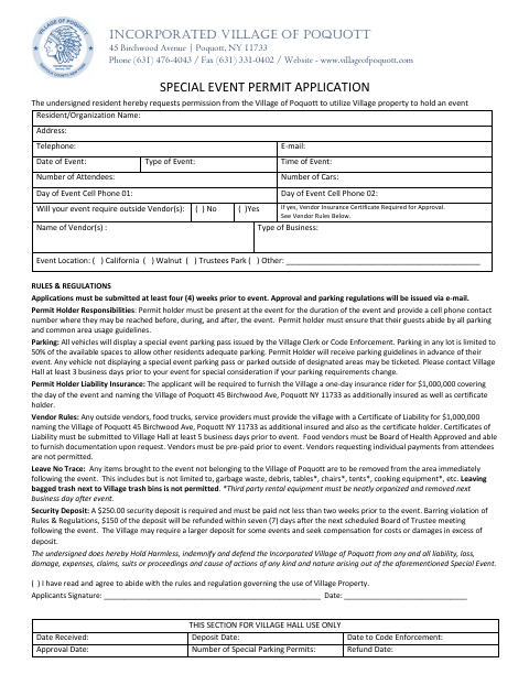 First page of the Special Event Permit Application