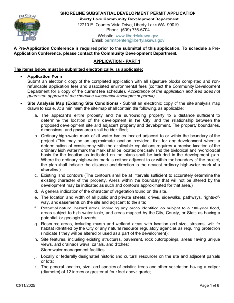 First page of the Shoreline Substantial Development Permit Application