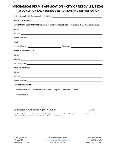 First page of the Mechanical Permit Application