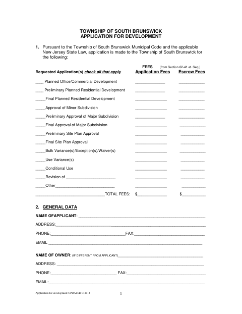 First page of the Application for Development