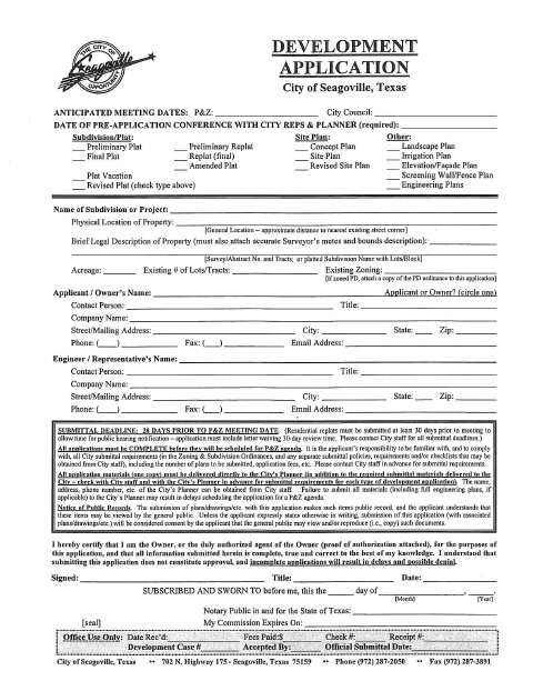 First page of the Development Application